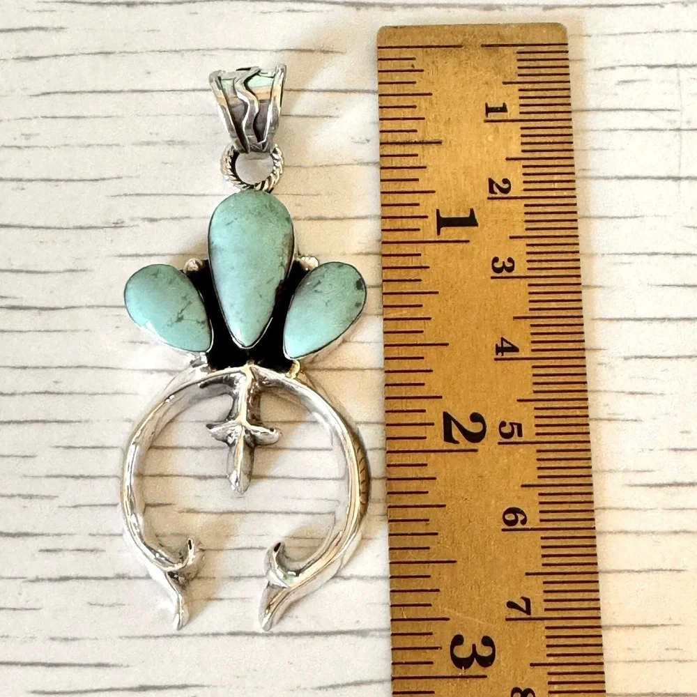Navajo Naja Pendant Turquoise 2.75in Squash Blossom Sterling Irving Tsosie Crown
